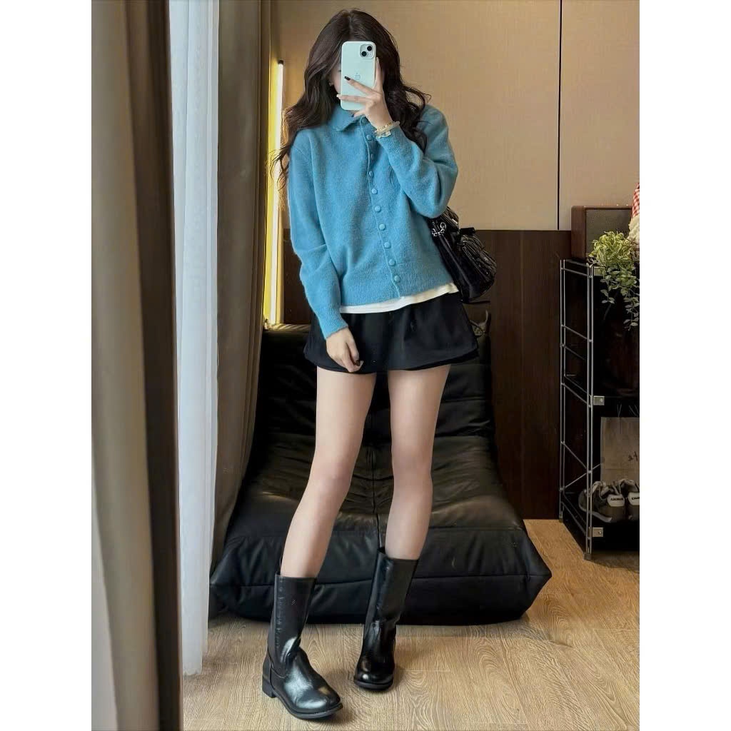 Áo len trơn cúc bọc, áo khoác dáng rộng phong cách UlzzangStyle | BigBuy360 - bigbuy360.vn