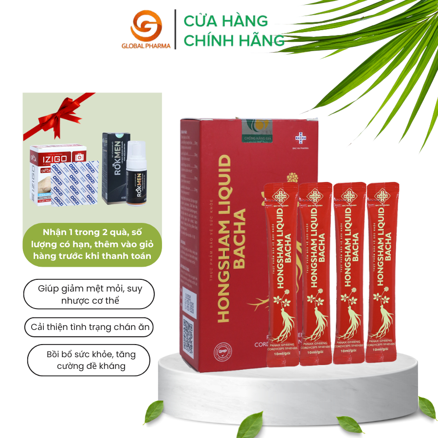 Nước uống Hồng sâm BACHA thành phần Nhân sâm, Linh chi, Đông trùng hạ thảo OR006 Global Pharma