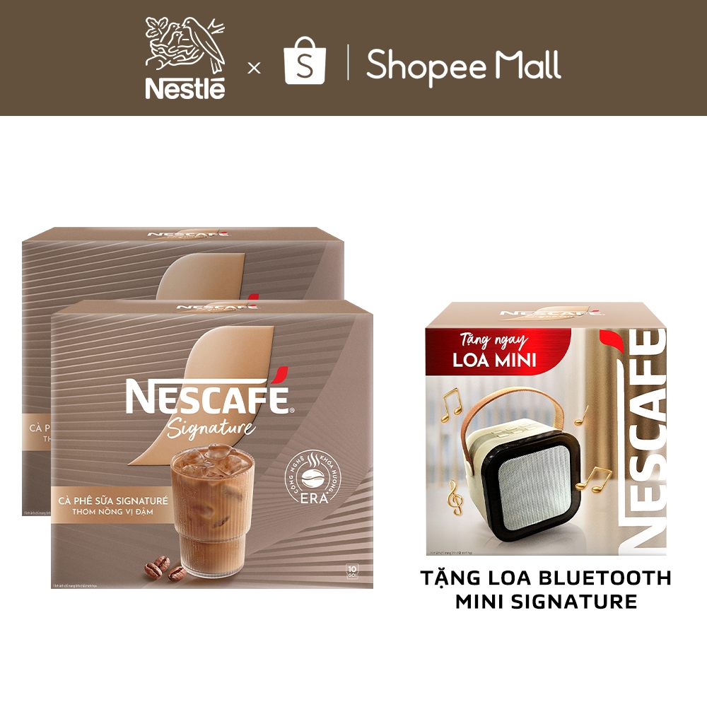 [Tặng 01 Loa Mini kết nối bluetooth NESCAFÉ] Combo 2 hộp Cà phê sữa NESCAFÉ Signature Hộp 10 gói THƠ