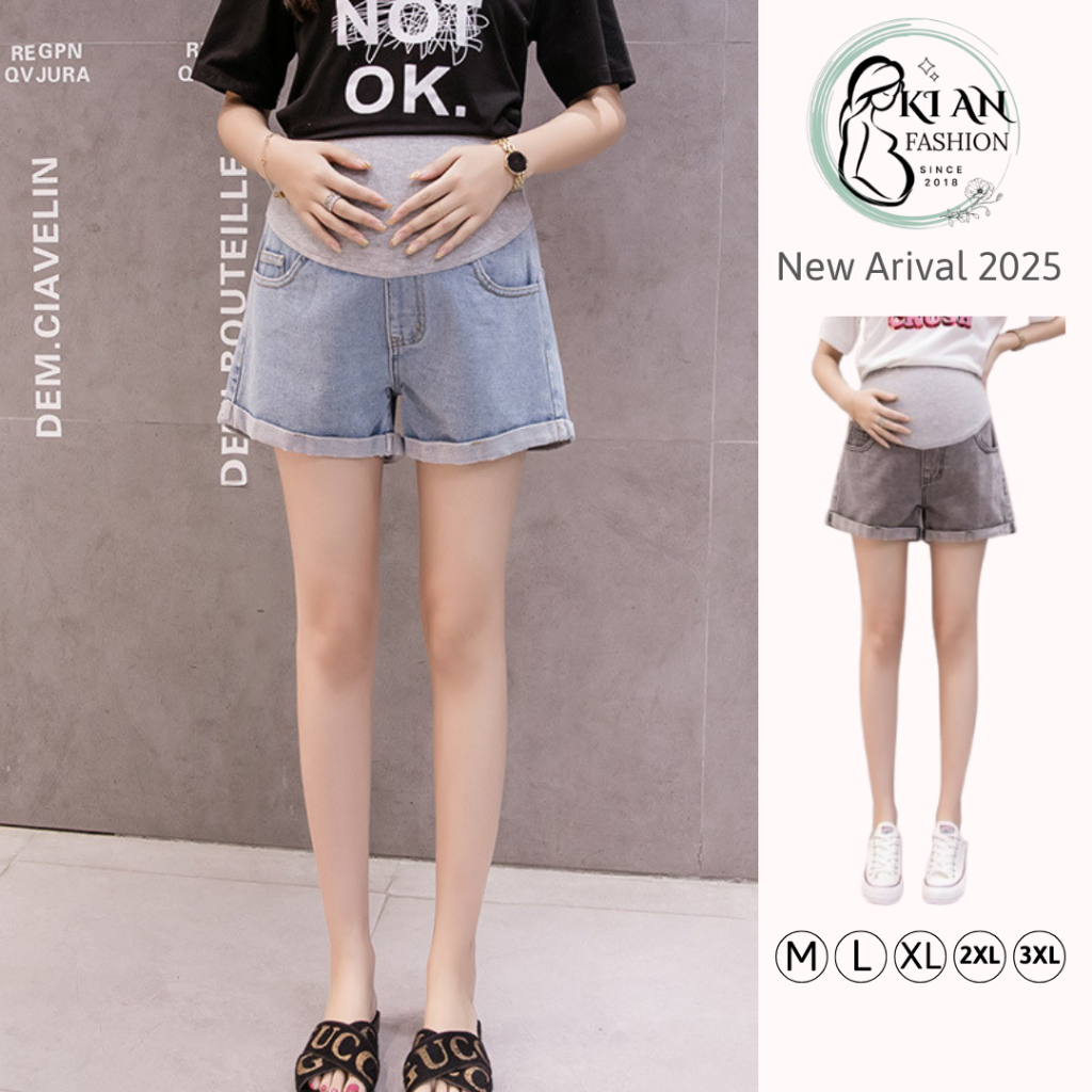 Quần sooc bầu Ki An❤️chất jean cao cấp co giãn thỏa mái❤️quần bầu đùi có đáp bụng có chun chỉnh to nhỏ QB104