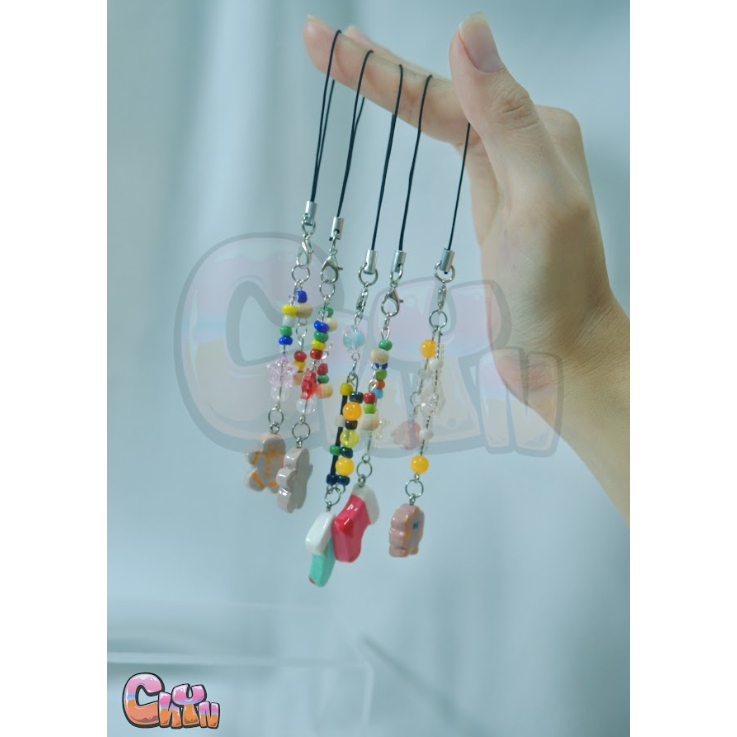 Móc Khoá/ Móc Điện Thoại Handmade Hình VỚ, BÁNH NOEL Kèm Hạt Bằng Đất Sét Ladoll