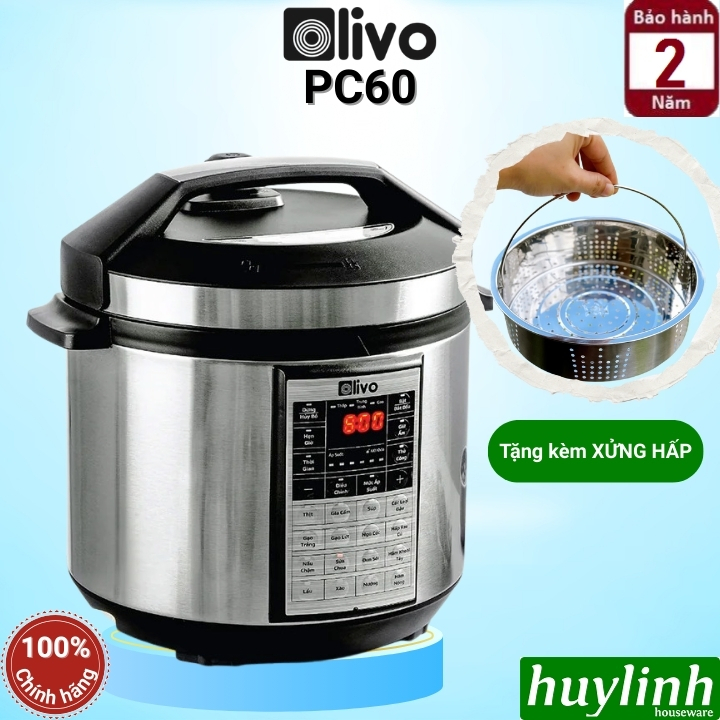 Nồi áp suất điện đa năng Olivo PC60 - 6 lít - 1000W - 16 chức năng - Tặng kèm xửng hấp