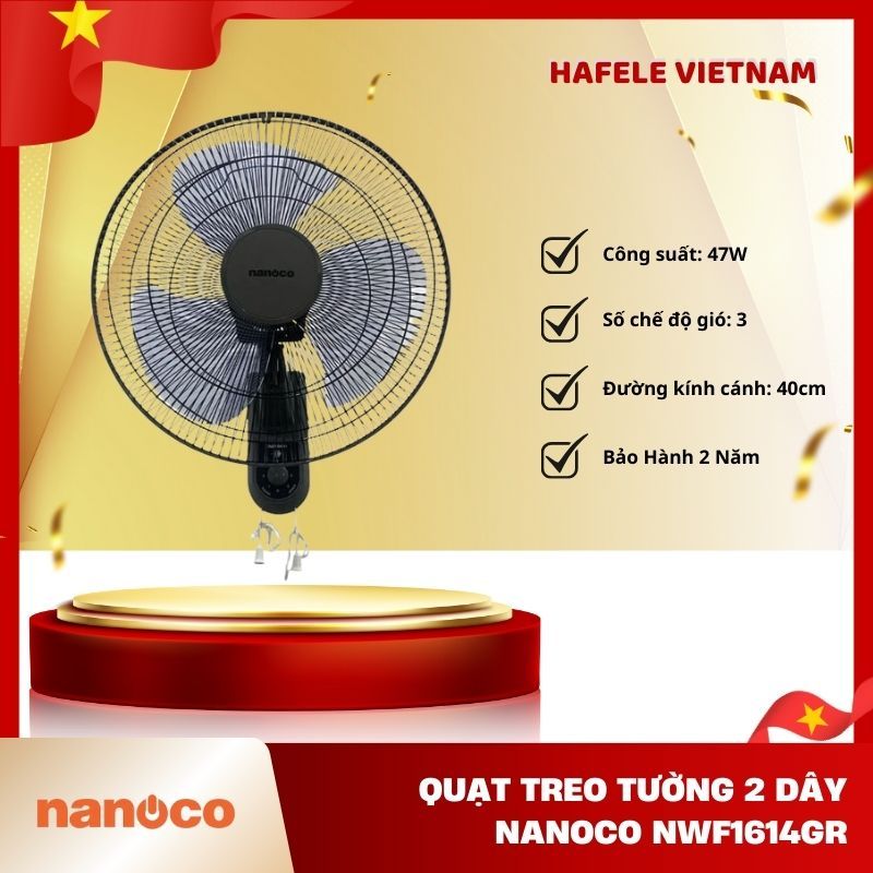 Quạt Treo Tường 2 Dây Nanoco NWF1614GR – Công suất 47W – 3 chế độ gió tiện lợi - FEM