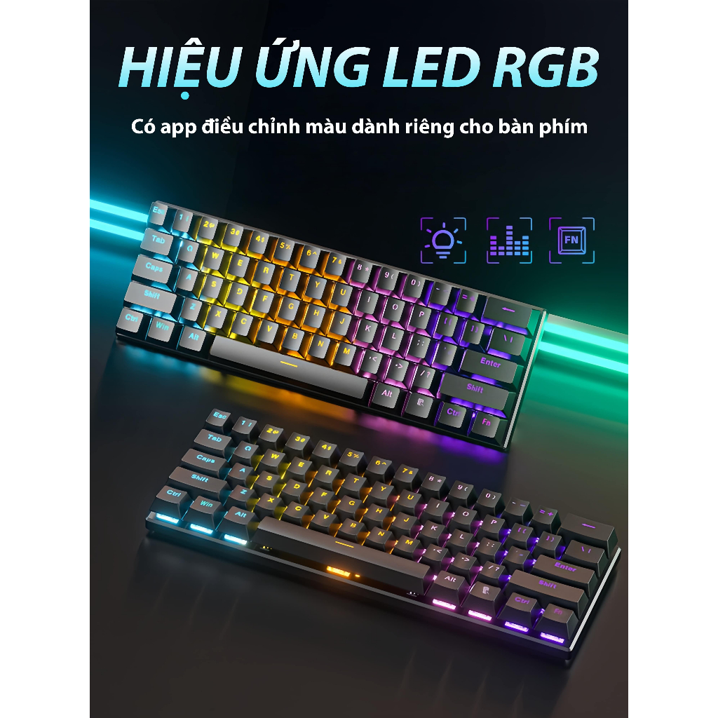 Bàn Phím Cơ G61 1 Mode Có Dây Type-C, 61 Phím Red Switch, Bàn Phím Gaming LED RGB, Gõ Êm, Nhỏ Gọn | BigBuy360 - bigbuy360.vn