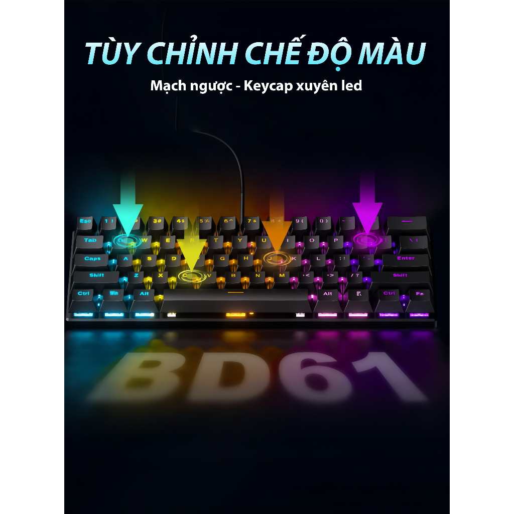 Bàn Phím Cơ G61 1 Mode Có Dây Type-C, 61 Phím Red Switch, Bàn Phím Gaming LED RGB, Gõ Êm, Nhỏ Gọn | BigBuy360 - bigbuy360.vn