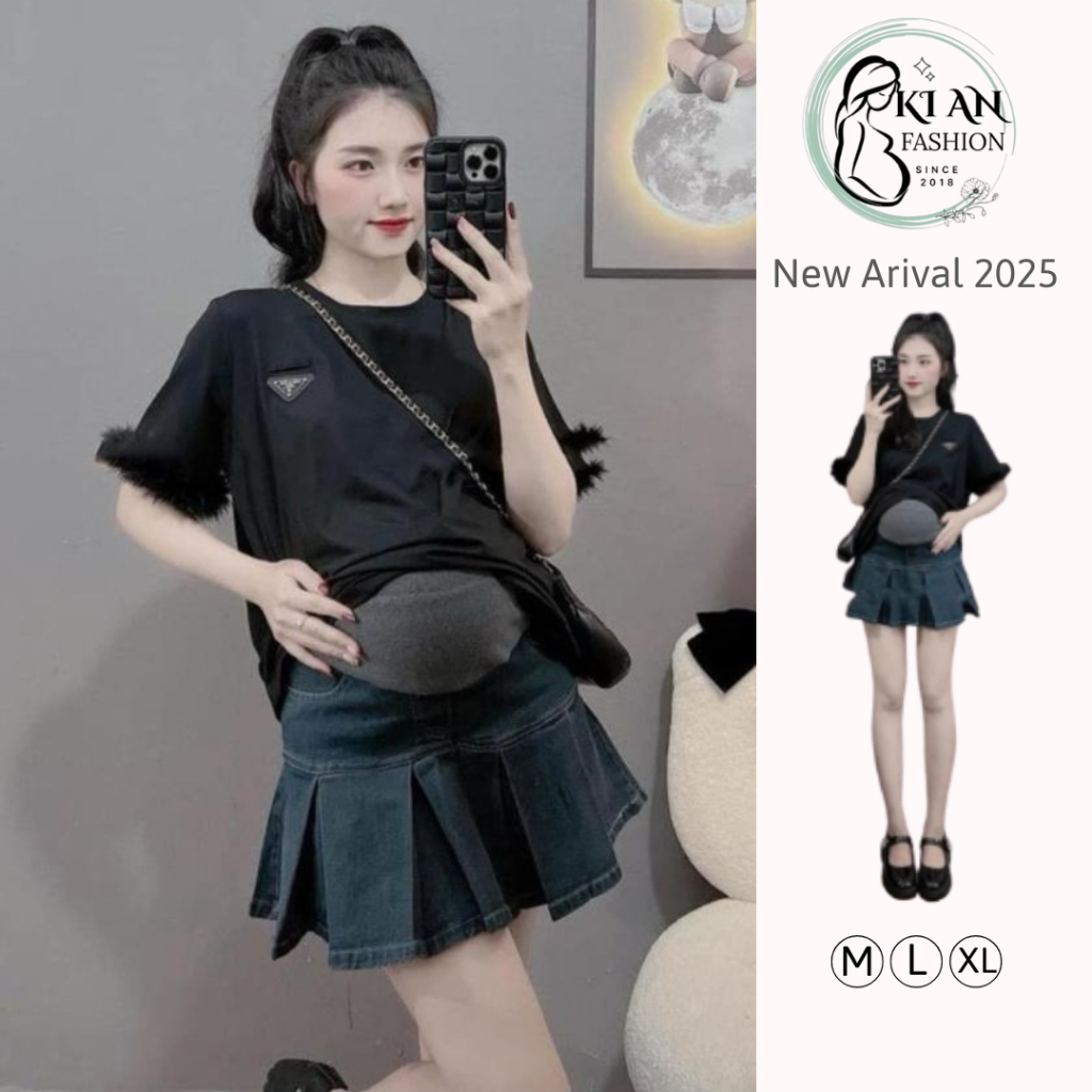 Chân Váy Bầu Ki An jean ngắn dễ phối đồ có quần bên trong❤️chân váy bầu có size, chun chỉnh chất jea