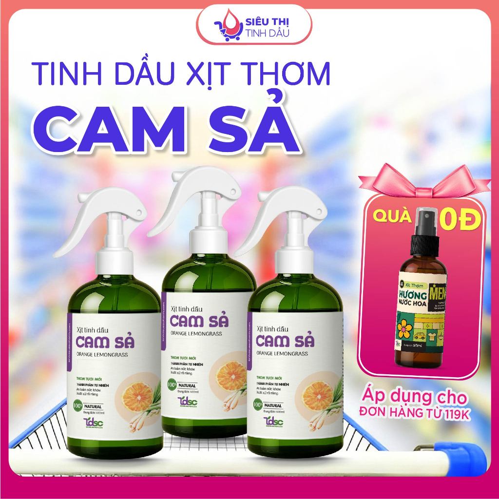 Chai Xịt Thơm Phòng Tinh Dầu Cam Sả TINHDAUSACHANH 100ml/500ml