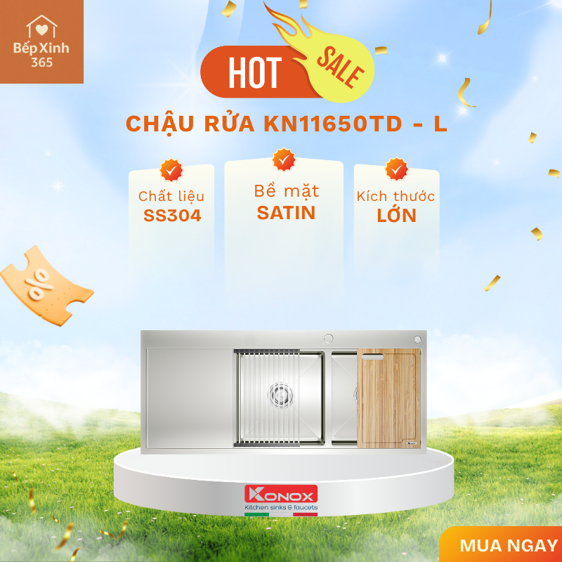 Chậu rửa Konox Workstation - Topmount Sink KN11650TD - R Độ Bền Lâu Dài, bảo hành 10 năm