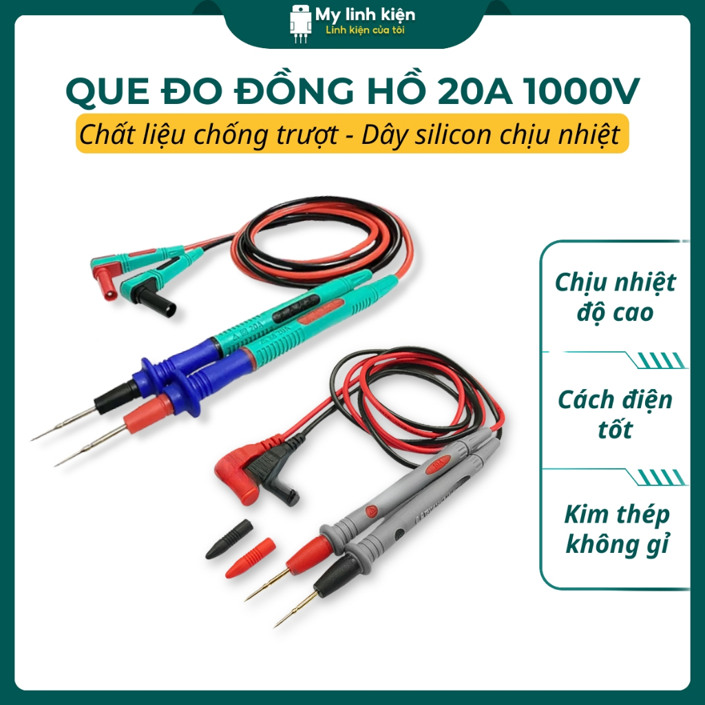 Dây đồng hồ đo điện, que đo đồng hộ vạn năng 20A cao cấp dây silicon chịu nhiệt, đầu thép chống gỉ l