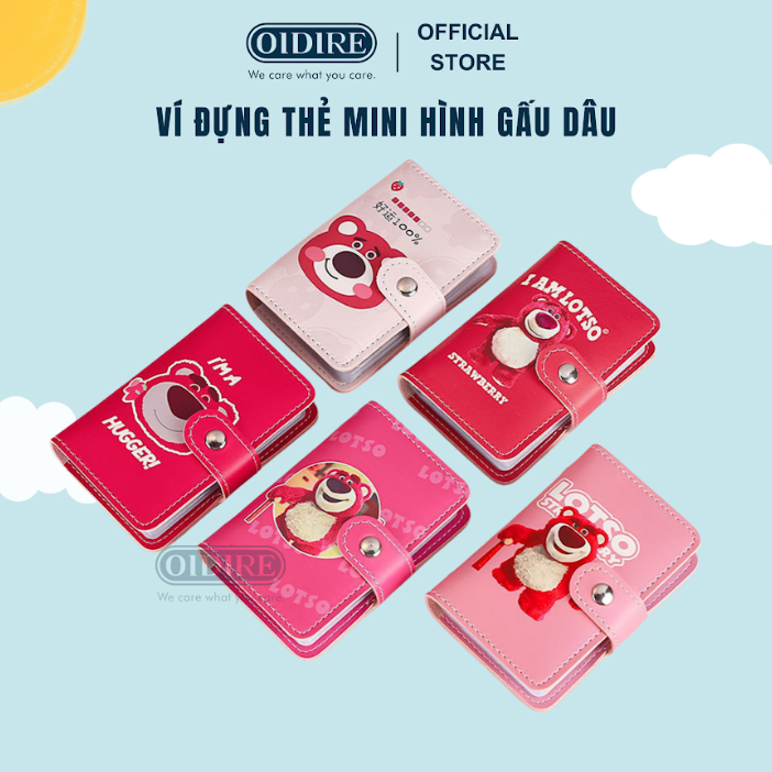 Ví Đựng Thẻ Mini Hình Gấu Dâu Ví Nữ Bóp Đựng Tiền Dễ Thương Gấp Gọn Kích Thước 10.5x7x2.5cm