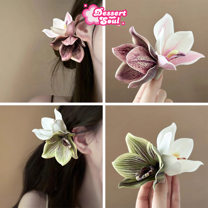 Kẹp Tóc Hoa Lan 2 Bông – Phụ Kiện Tóc Đi Biển, Chụp Ảnh Tết, Kẹp Hoa Đi Biển, Kep Hoa Cô Dâu HP007