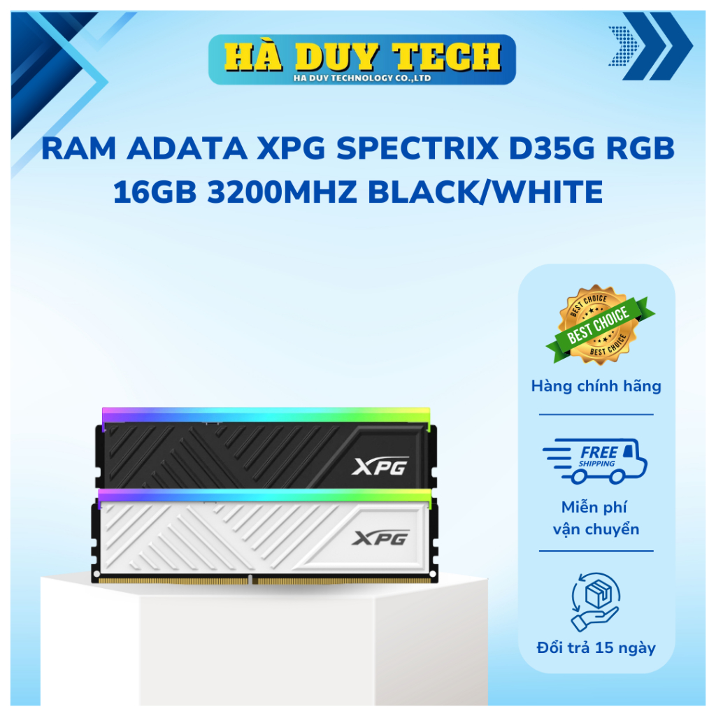 RAM ADATA XPG SPECTRIX D35G RGB 16GB 3200MHZ BLACK/WHITE  - Chính Hãng - BH 36T - Hà Duy Tech