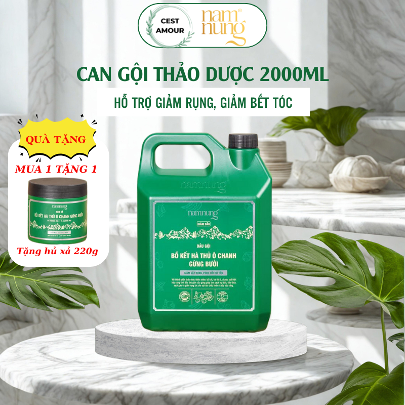   2000ml  Can Dầu gội xả thảo dược NAM NUNG xanh lá giảm dầu giảm rụng dành cho tóc nhanh bết 