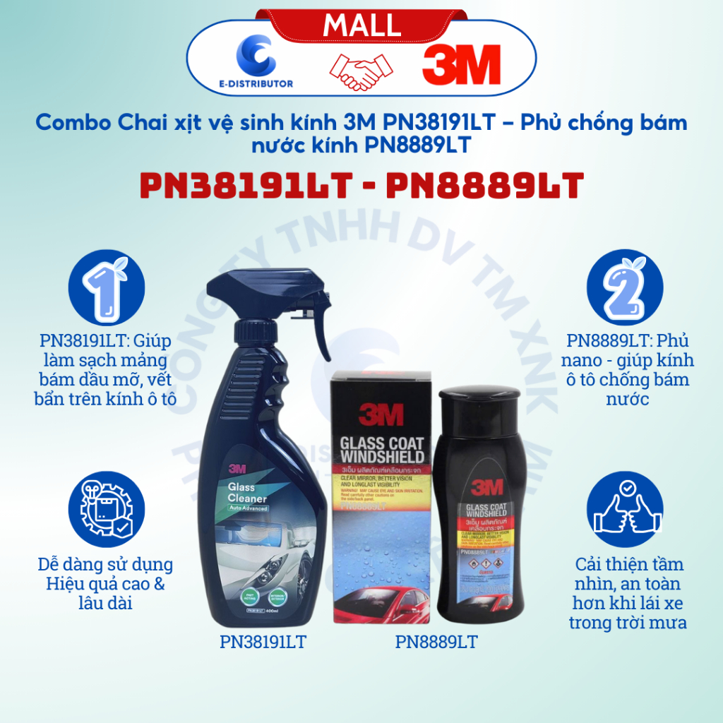 Combo Chai xịt vệ sinh kính 3M PN38191LT - Phủ chống bám nước kính PN8889LT - Hàng chính hãng