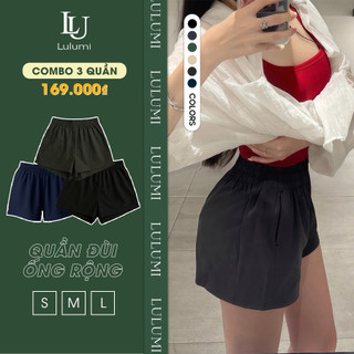   COMBO 2C  Quần Đùi Nữ Dáng Phồng Vải Mềm Mặc Ở Nhà Short Ống Rộng Cạp Chun Lưng Cao Thoáng Mát Quần Short Nữ Kẻ Sọc 