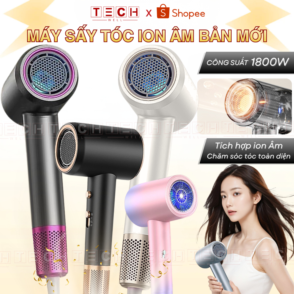 [Bản Mới] Máy Sấy Tóc Ion Công Suất 1800W Cấp Độ Gió Siêu Mạnh, 2 Cấp Độ Nhiệt Chăm Sóc Tạo Kiểu Tóc