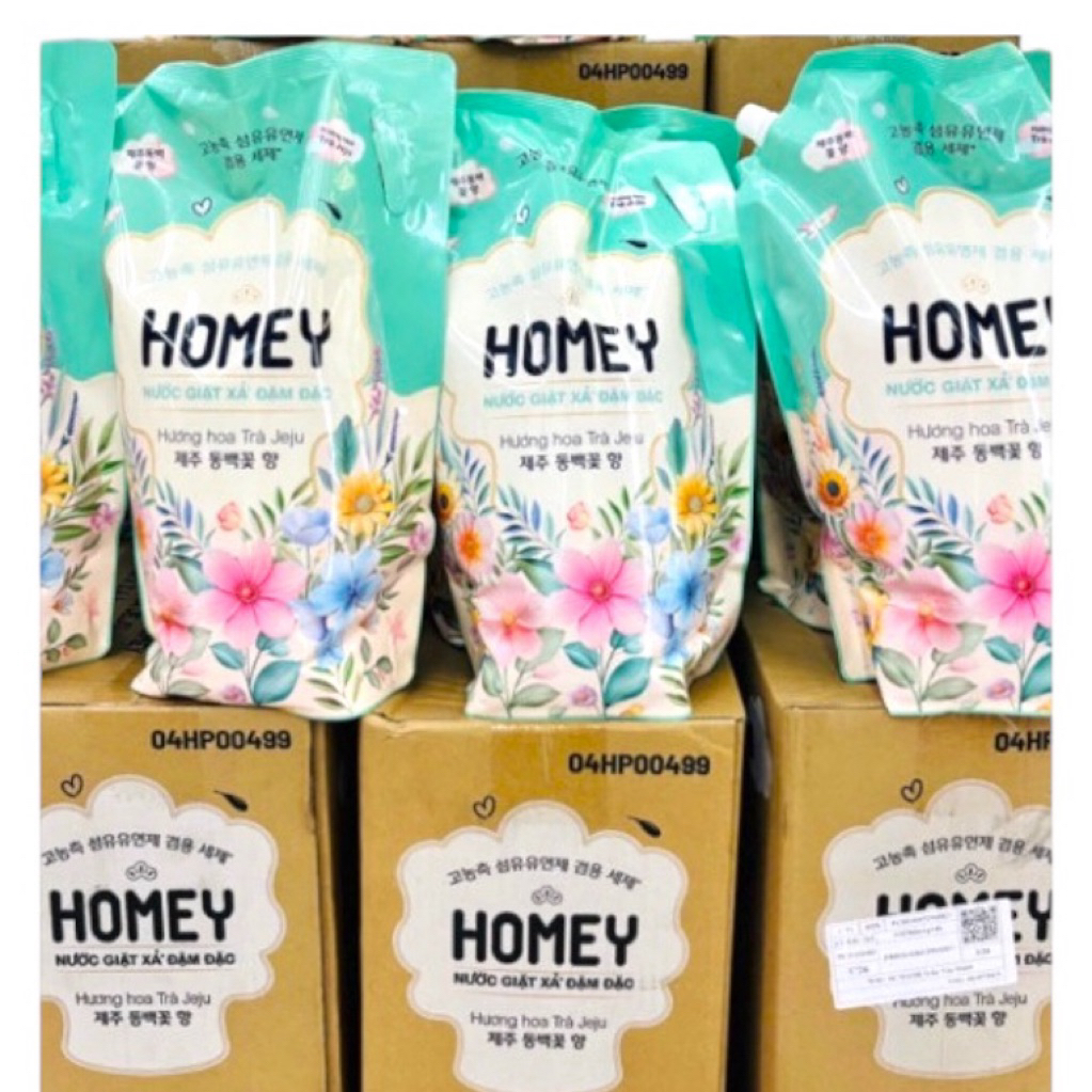 [Mới] THÙNG 4 TÚI NƯỚC GIẶT XẢ HOMEY HƯƠNG HOA TRÀ JEJU HÀN QUỐC 3.4kg - Sạch, Thơm Và Đậm Đà