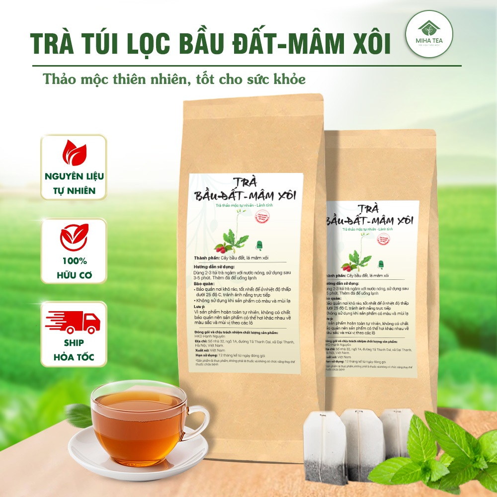 Trà túi lọc cây bầu đất lá mâm xôi, trà mâm xôi bầu đất tím, bịch 30 tép x3g - MIHA TEA