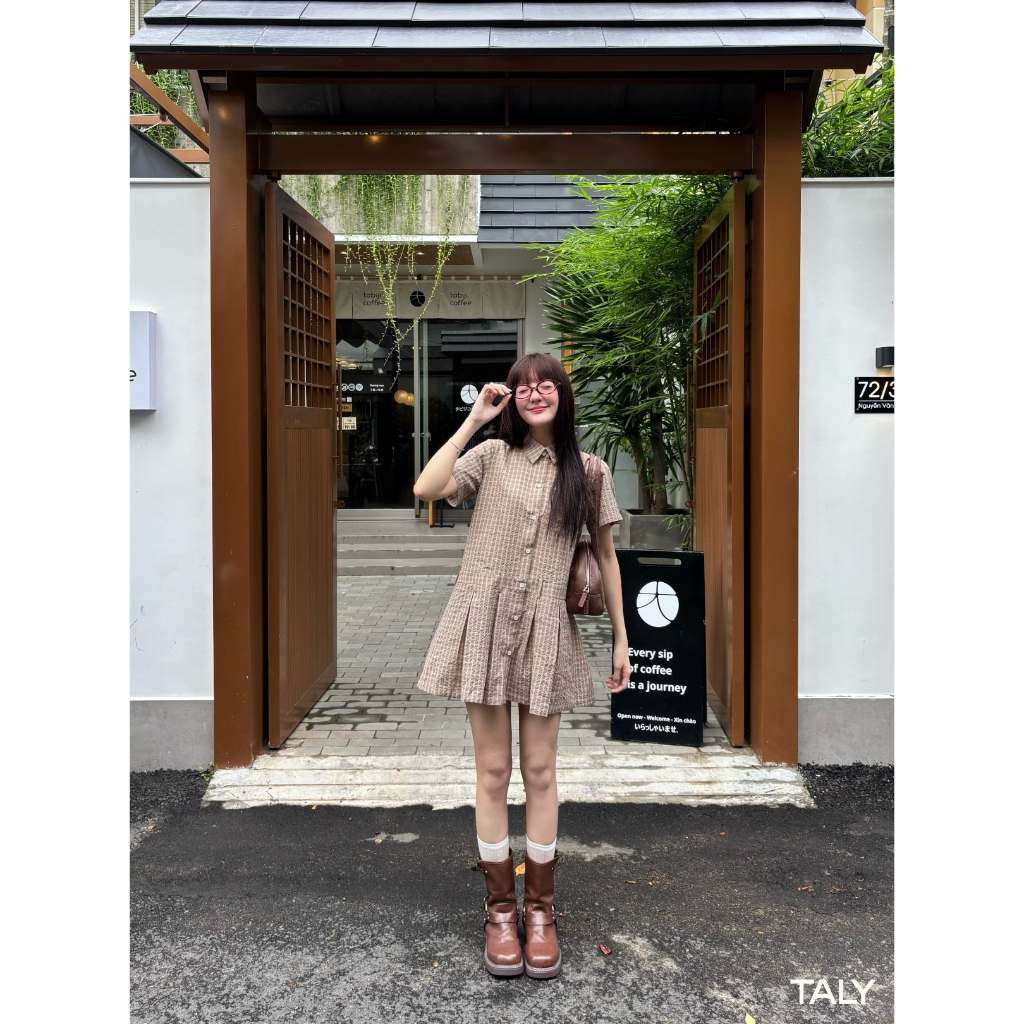 TALY - Đầm suông cổ sơ mi tùng xếp ly Aylin