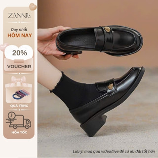  Giày Lười  Giày Loafer Nữ Da Bóng Đế Cao 4.5cm Quai Ngang Khóa Kim Loại Chữ Thập Mũi Tròn Êm Chân 
