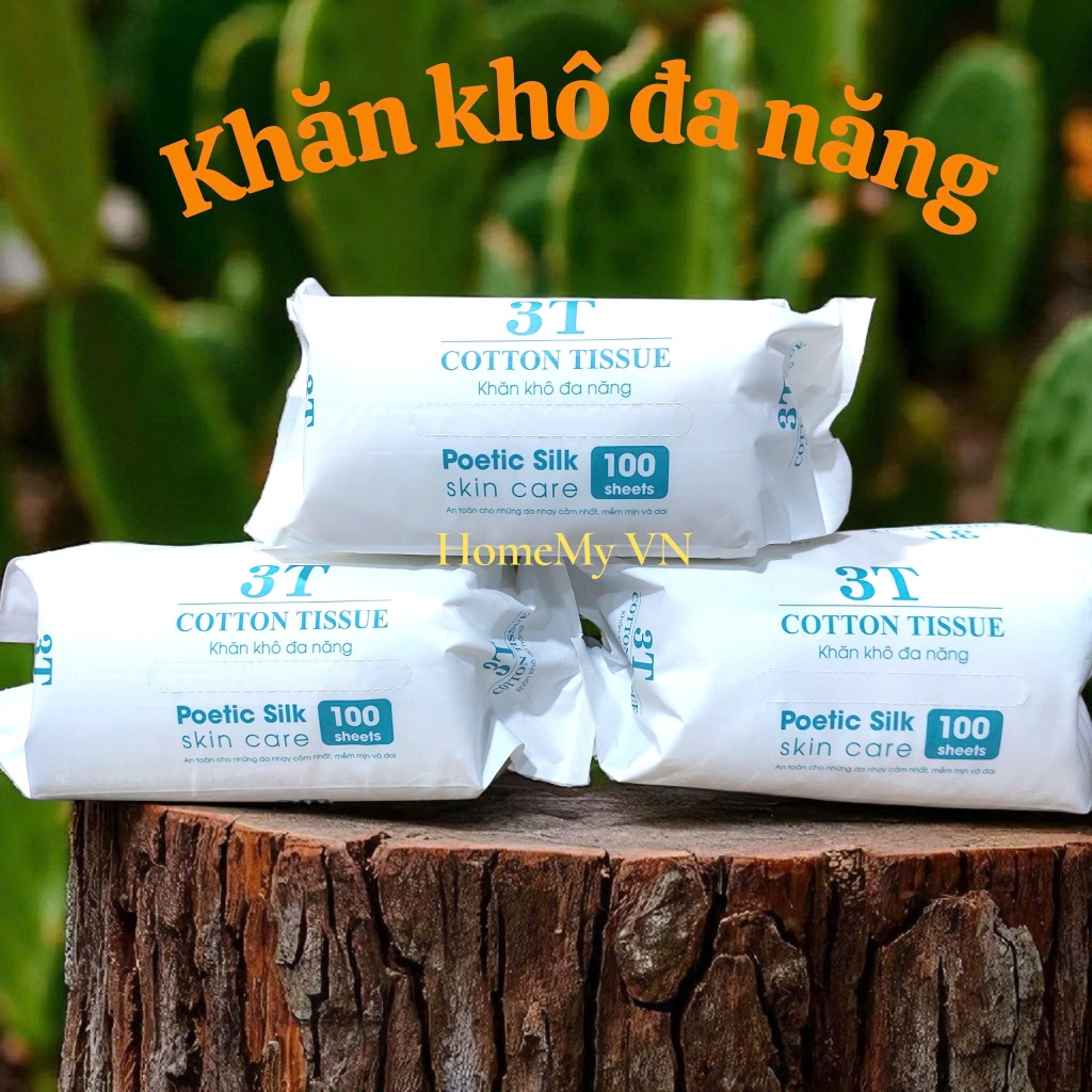 Gói 100 Tờ Khăn Khô Lau Mặt Đa Năng 3T Pharma Dùng 1 Lần
