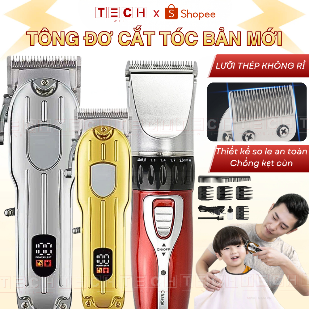 Tông Đơ Cắt Tóc Nam Cao Cấp, An Toàn Cho Trẻ, Lưỡi Bén, Sạc USB Tiện Lợi Tặng Kèm Phụ Kiện Tiện Dụng