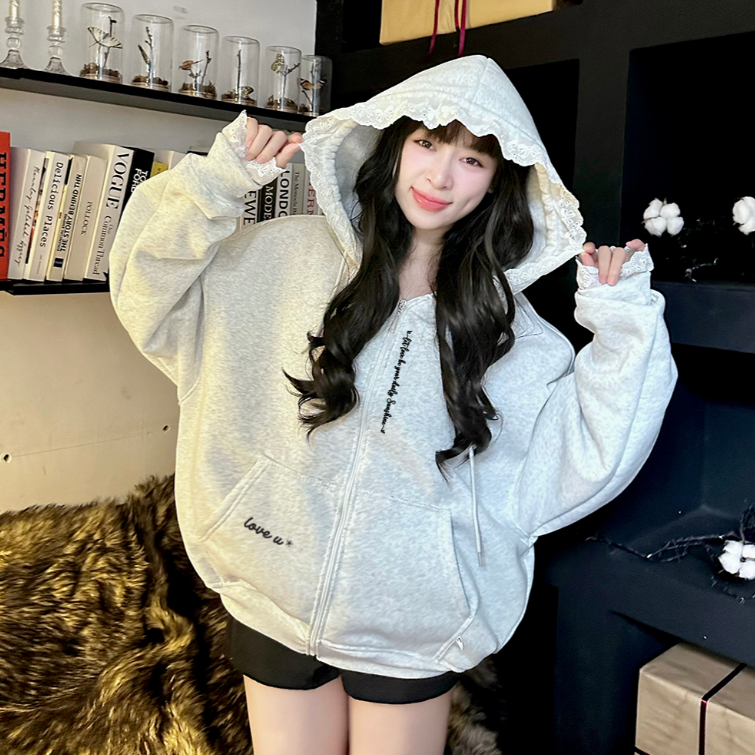 ÁO HOODIE ZIP Nỉ Bông + Nỉ Chân cua phối ren nón form rộng - Amadus Club