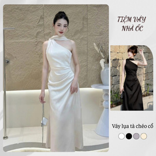  Đầm Lụa Dự Tiệc Dáng Dài Sang Chảnh NV653 Váy Lụa Dự Tiệc Cưới Tà Chéo Cổ Sang Trọng 