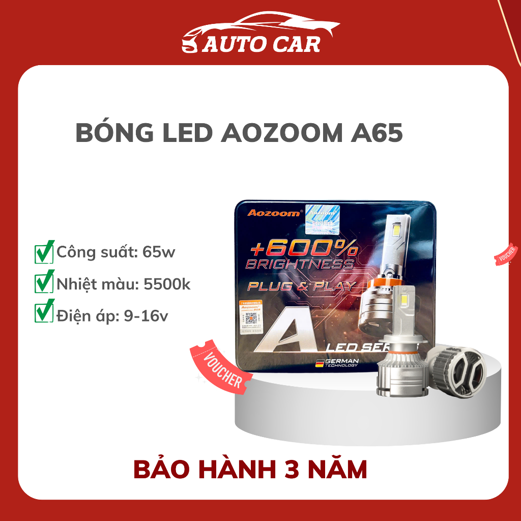 Bóng Led Aozoom A65 Công Suất 65W Nhiệt Màu 5500K Chân Bóng  H7, H11, 9005, 9006, 9012