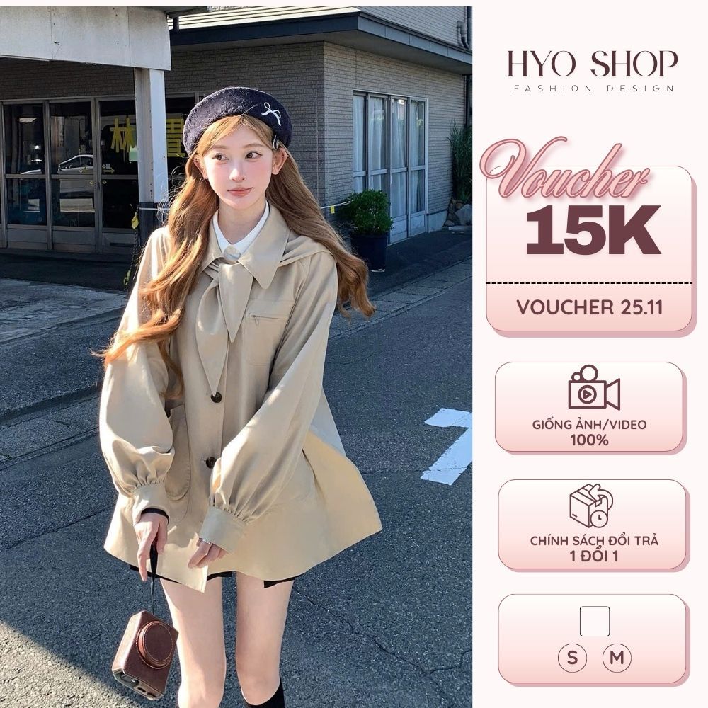 [MẪU 2025] Áo mangto tay bồng dáng xuông, khoác kaki chuẩn form QC cao cấp xinh xắn HYO SHOP
