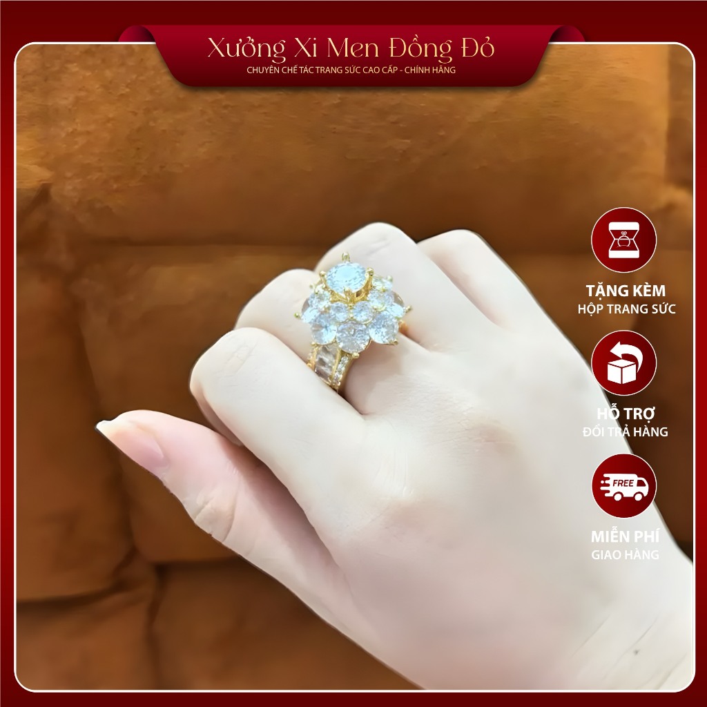 Nhẫn nữ hoàng hoa 3 tầng – Nhẫn nữ sang trọng đồng đỏ lắc kê, không xỉn, không hít nam châm