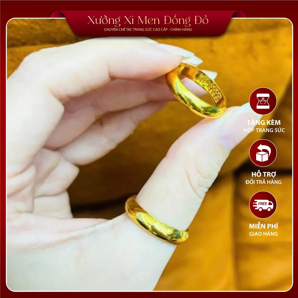 Nhẫn trơn đóng ký hiệu - Nhẫn đồng đỏ unisex sang trọng phù hợp nam và nữ không ra ten xanh