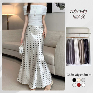  Chân Váy Lụa Dáng Dài đuôi Cá Xòe Nhẹ Họa Tiết Chấm Bi NV606 Chất Lụa Cao Cấp Siêu Tôn Dáng Sang Trọng 