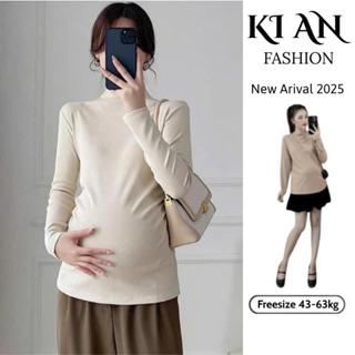  Áo Bầu giữ nhiệt Ki An🌱tay ,cổ bèo 🌱chất len tăm xịn xò🌱áo giữ nhiệt cho mẹ bầu ảnh thật cận chất🌱freesize 43-68kg 
