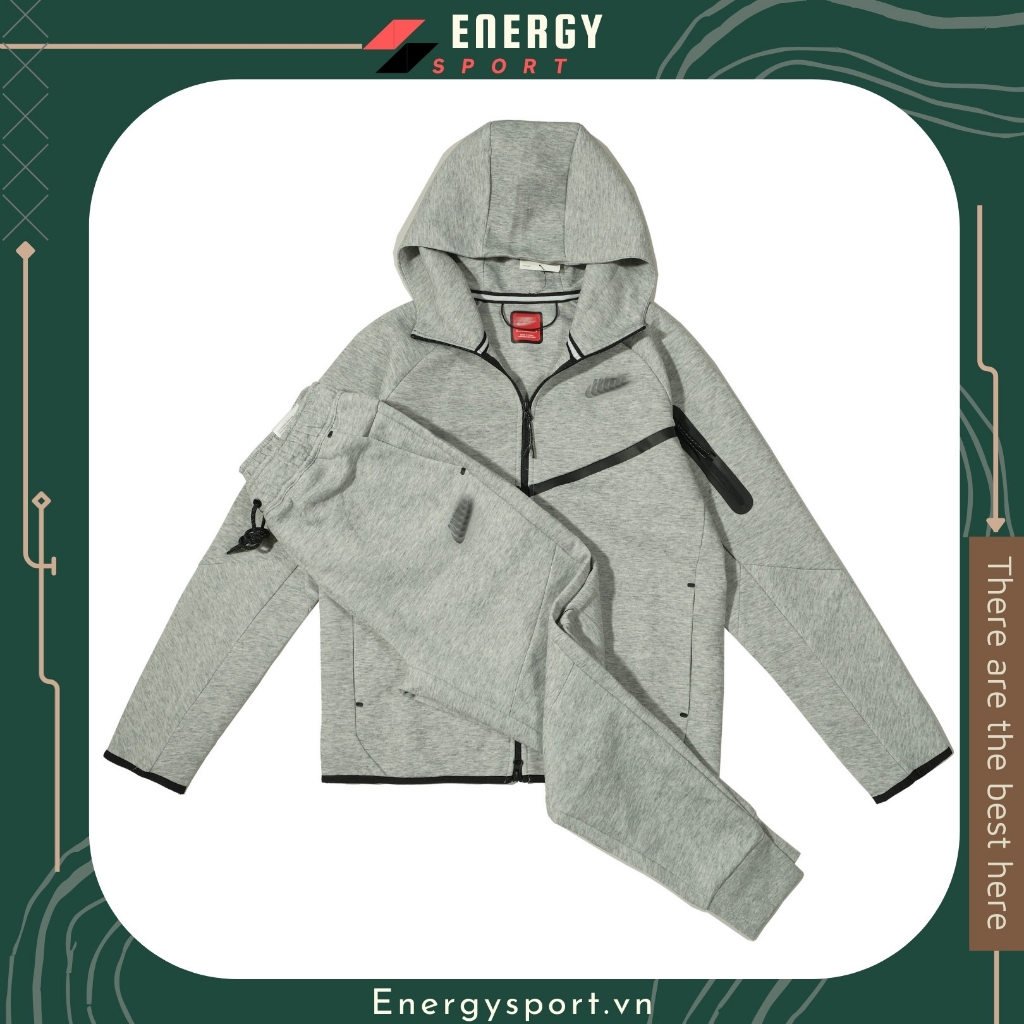 Bộ Quần Áo Thể Thao Cao Cấp Hoodie Ntech Fleece  Xám