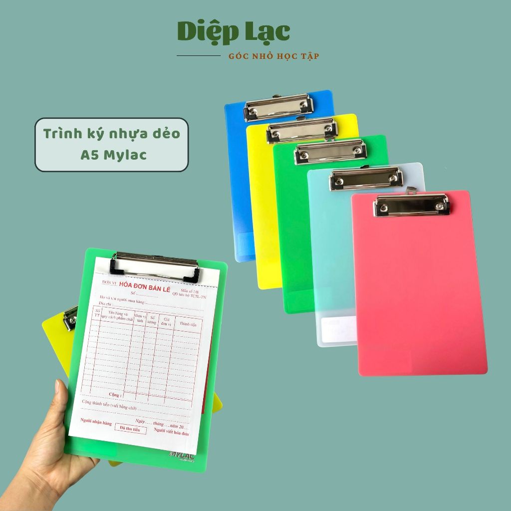 (1-5c) Trình ký A5 nhựa dẻo Mylac kẹp giấy hóa đơn nhỏ gọn cho thu ngân, ghi bill vpp Diệp Lạc