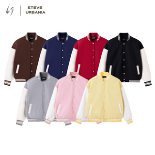 Áo Khoác Bomber Basic STEVE URBANIA Nam nữ Form Rộng Unisex, Áo khoác Varsity vải dạ phối tay da và dạ cao cấp - AK03