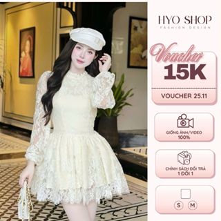  Váy ren tiểu thư dáng xòe ôm eo tay dài chân váy 4 lớp kèm quần HYO SHOP 