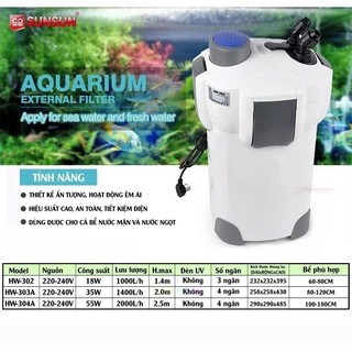 Lọc thùng SUNSUN thế hệ mới HW-302, HW-303A, HW-304A Máy khoẻ, êm, không rò nước