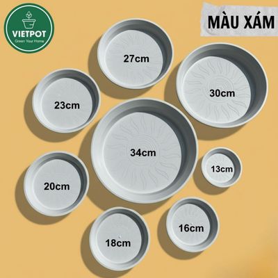 Đĩa nhựa mỏng nhẹ lót chậu cây VIETPOT, màu XÁM, cây cảnh, trang trí nhà vườn, ban công, kiểng lá