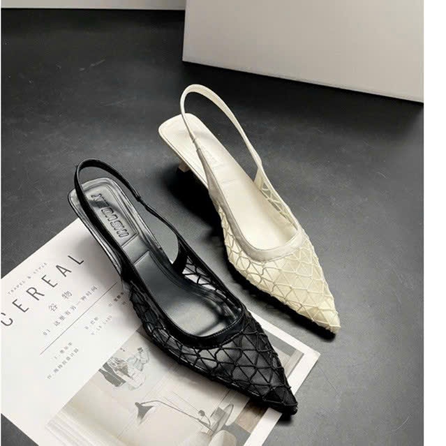 Giày ren 2 lớp dầy dặn Hot trend mùa hè 2025 mũi nhọn gót cao 3 phân B25