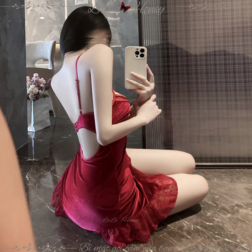 Váy Ngủ Hai Dây Nhung Gợi Cảm Ren Thuần Khiết Không Cần Cởi V138 - LaLaHoney | BigBuy360 - bigbuy360.vn
