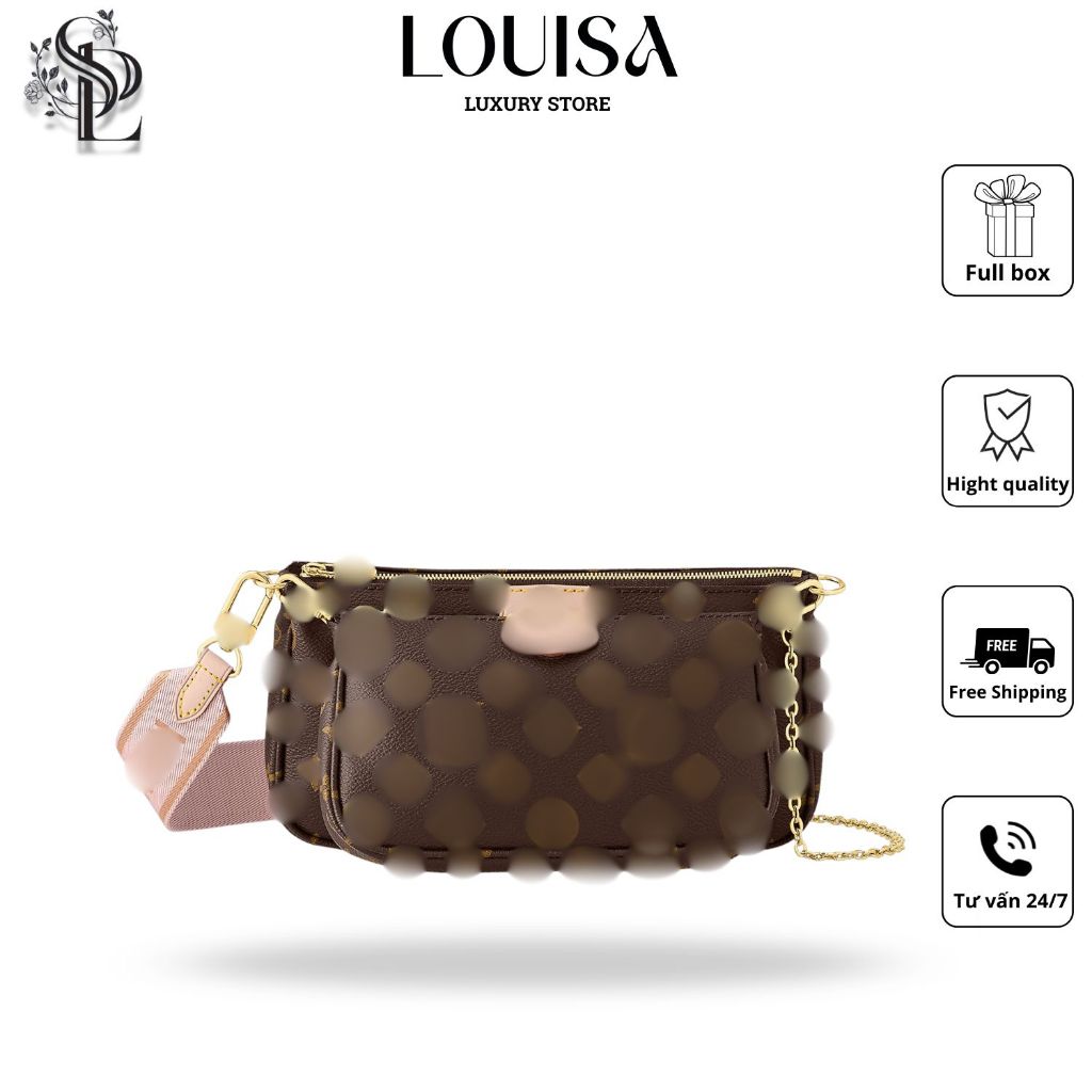 Túi xách L.V Multi Pochette Accessories Louisa Store, canvas cao cấp, kèm dây bản rộng thời trang