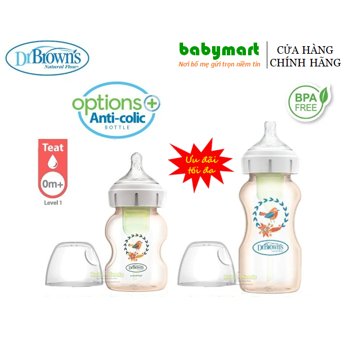 Bình sữa Dr.Brown's nhựa PPSU cổ rộng options plus 150-270ml chính hãng, SX TQ, đổi ty