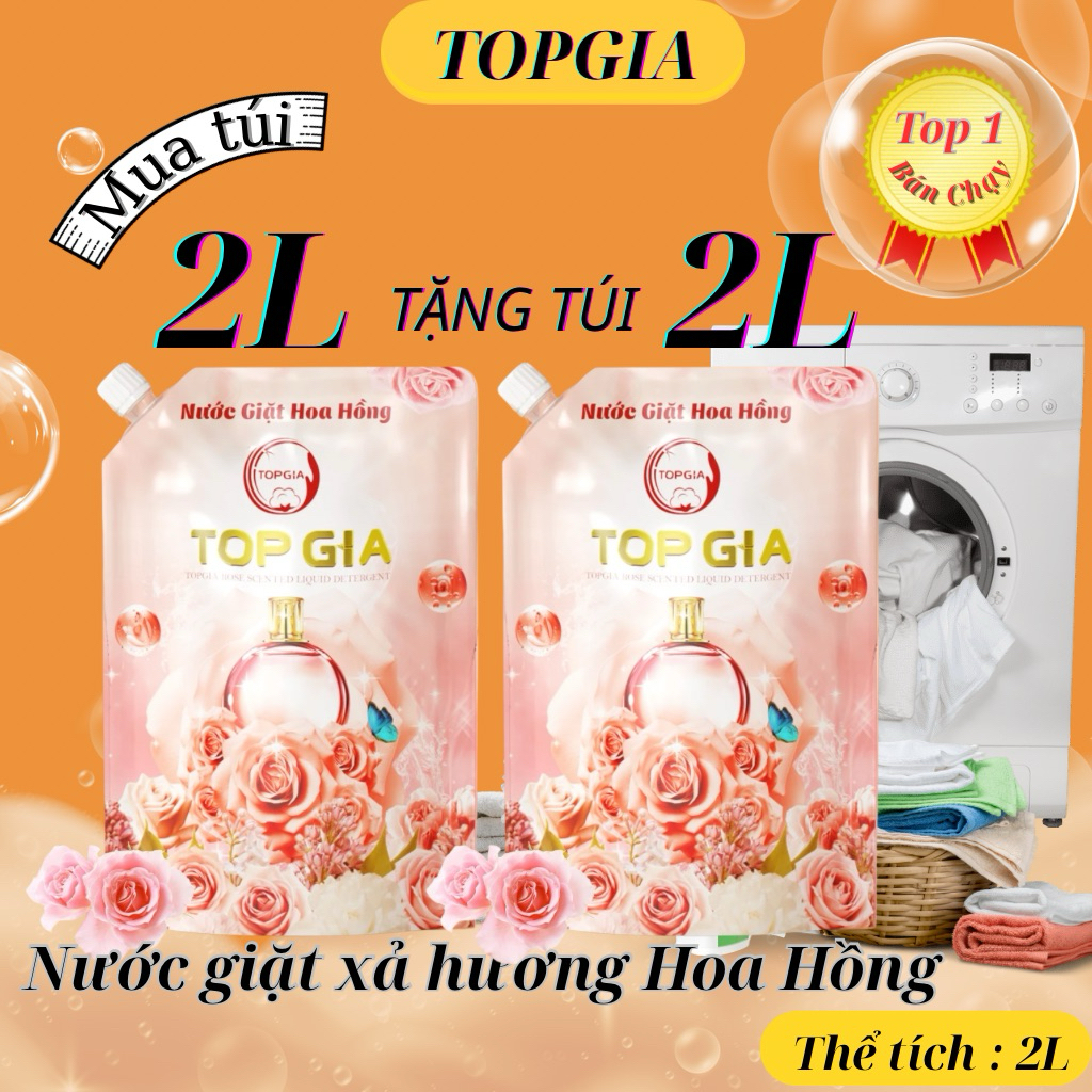 [MUA 2L TẶNG 2L] Nước Giặt Xả TOP GIA Hương Hoa Dịu Nhẹ An Toàn
