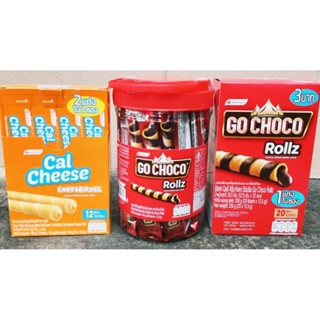  Hộp Bánh Quế Xốp Kem Socola Gochoco Rollz Thái 250g và Hộp Bánh Phô Mai Calchesse Rollz 186g và Gochocho hủ 375g 