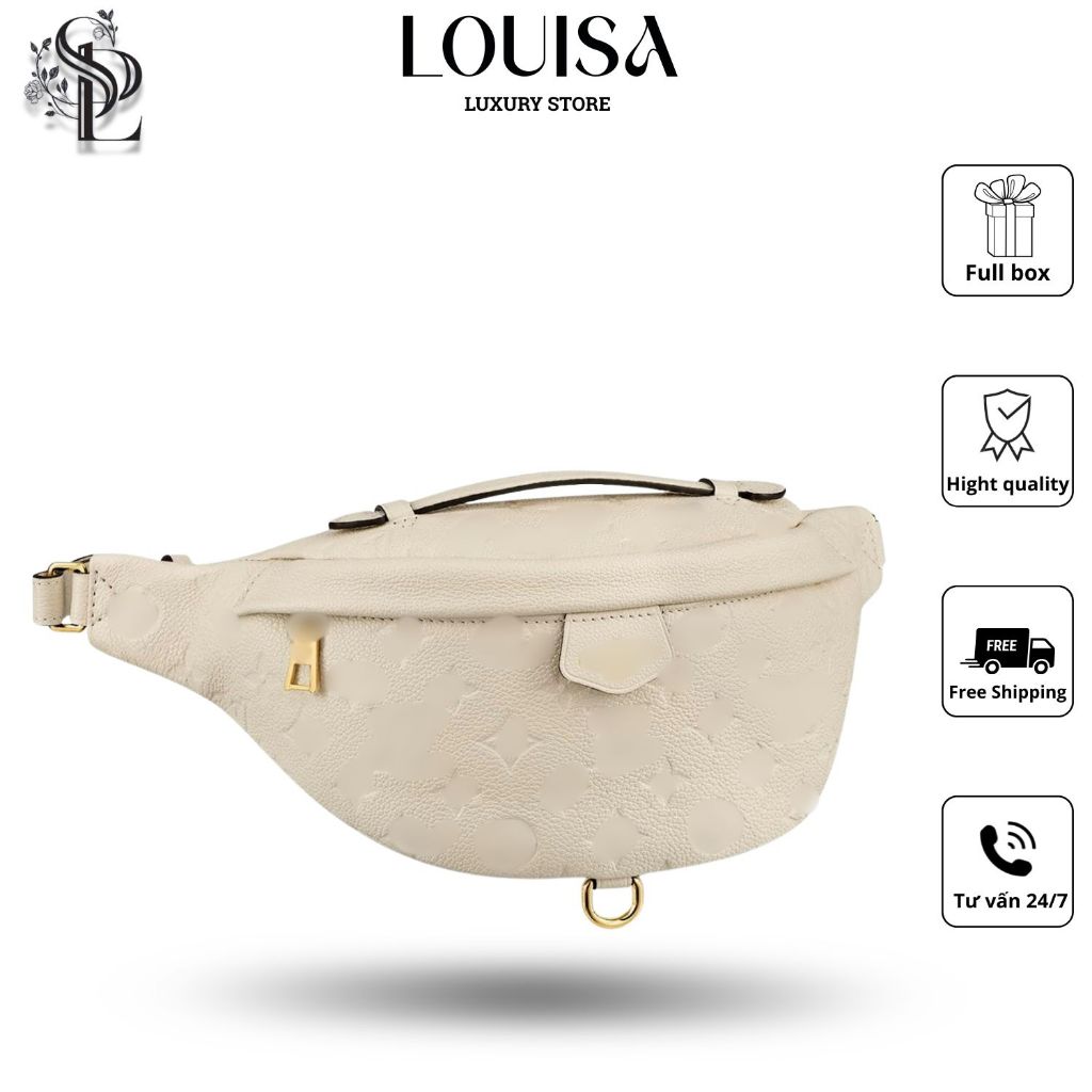 Túi xách L.V Bumbag Empreinte Louisa Store, da dập nổi cao cấp màu kem ngà, đeo chéo thời trang