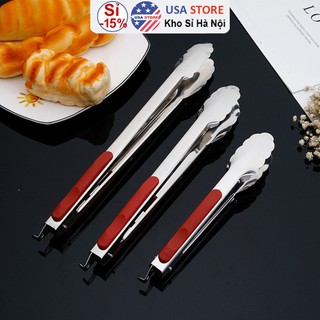 KẸP INOX Gắp Thức Ăn Nhà Bếp, Nhà Hàng BB5 Tay Đỏ, Dụng Cụ Gắp Đá, Cây Gắp Đồ Nóng - Kẹp Gắp Than INOX