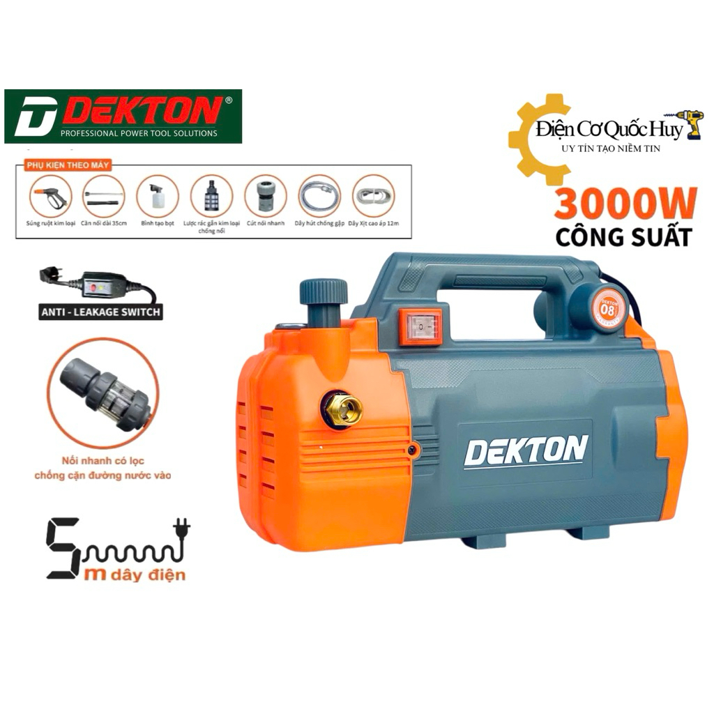 Máy rửa xe Dekton DKCWR 3001Plus chỉnh áp chính hãng siêu bền siêu mạnh Thế hệ mới có công tắt chống