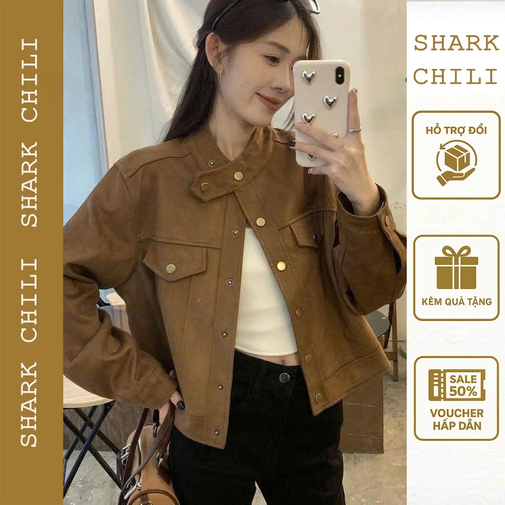 Áo khoác nữ da lộn Thanh Lịch Kèm Ảnh Trải Sàn Shark Chili thiết kế theo phong cách Hàn Quốc S307